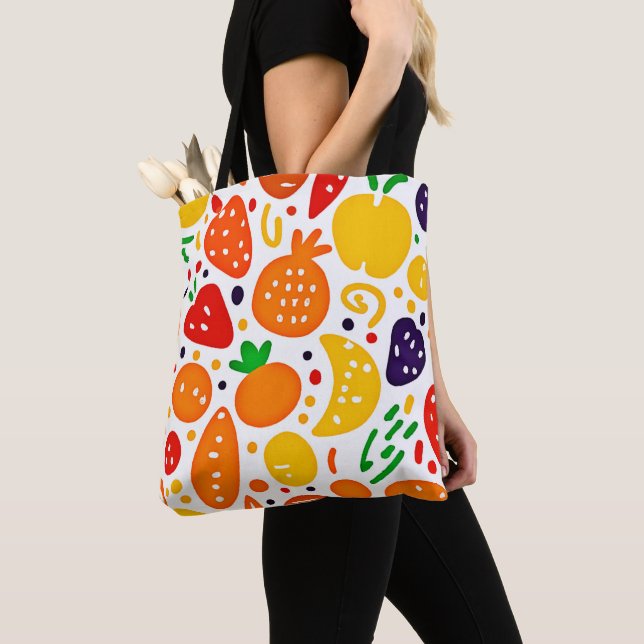 Vibrant Fruit Pattern Tote Bag (Close Up)