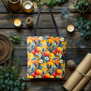 Vibrant Fruit Print Tote Bag with Custom Initials