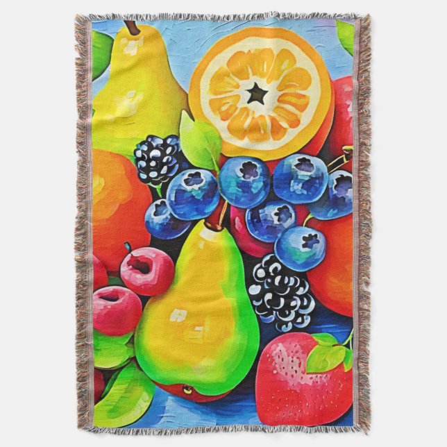 Vibrant Fruit Still Life Throw Blanket (Front Vertical)