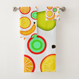 Vibrant Fruity Kaleidoscope Pattern Bath Towel Set