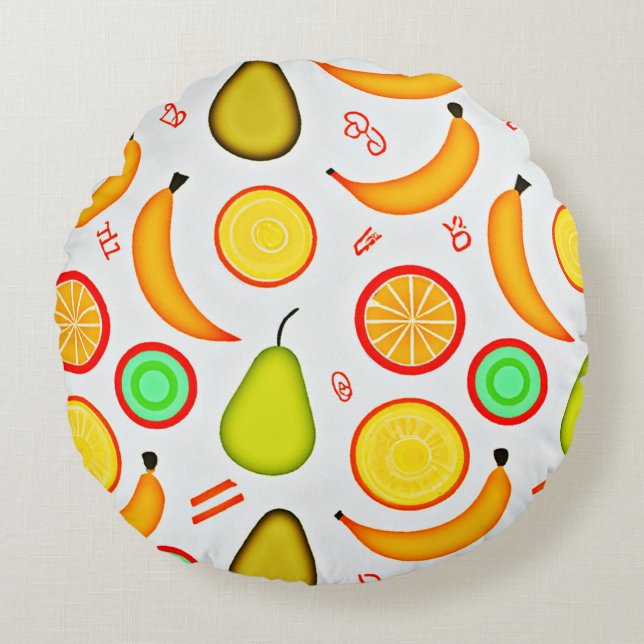 Vibrant Fruity Kaleidoscope Pattern Round Cushion (Front)