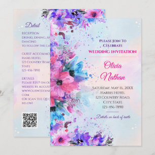 Vibrant Fuchsia and Purple Watercolor Wedding  Invitation