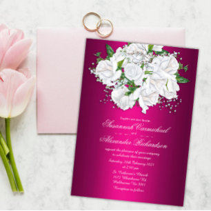 Vibrant Fuchsia Pink Boho Roses Wedding  Invitation