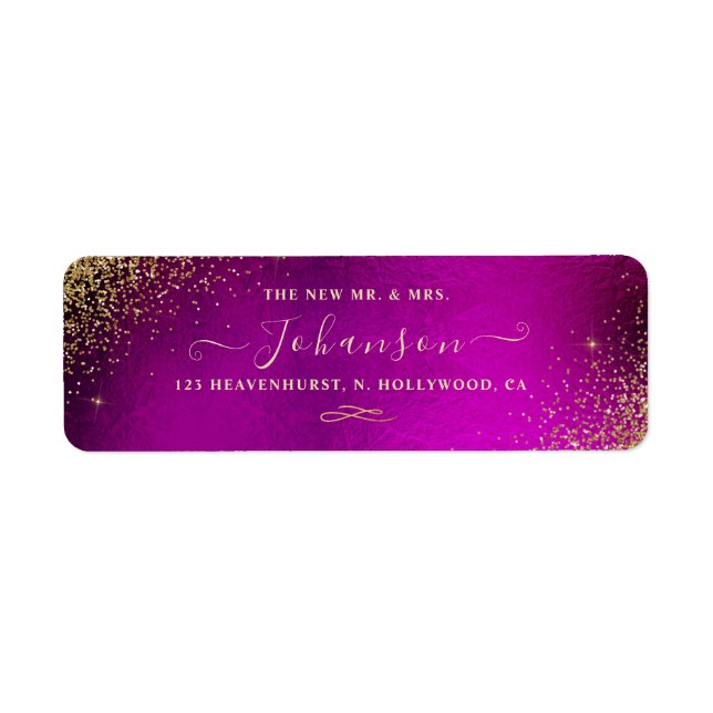 Vibrant Fuschia+Faux Gold Glitter Return Address (Front)