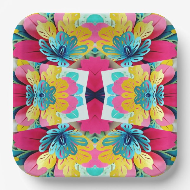 Vibrant Fusion, multicolor Artistic Party  Paper P Paper Plate (Front)