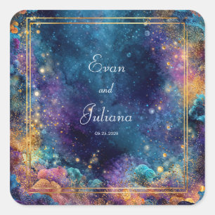 Vibrant Galaxy Wedding  Square Sticker