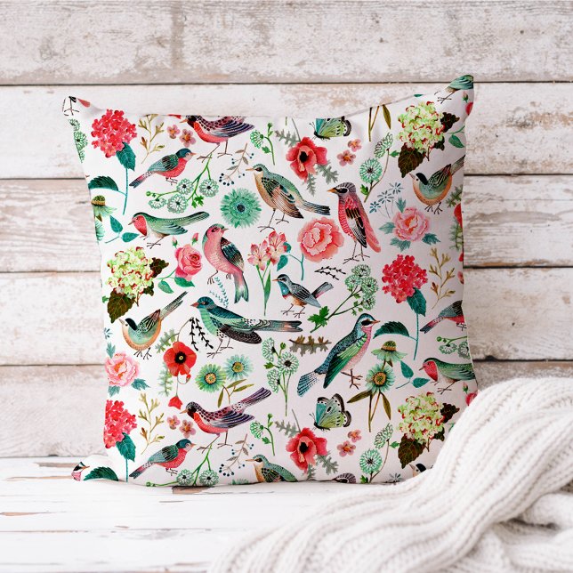Vibrant Garden Birds Floral Pattern Cushion (Creator Uploaded)