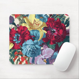 Vibrant garden blooms colourful vintage flowers mouse pad