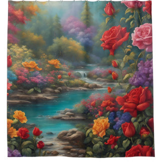 “Vibrant Garden Brook" Shower Curtain