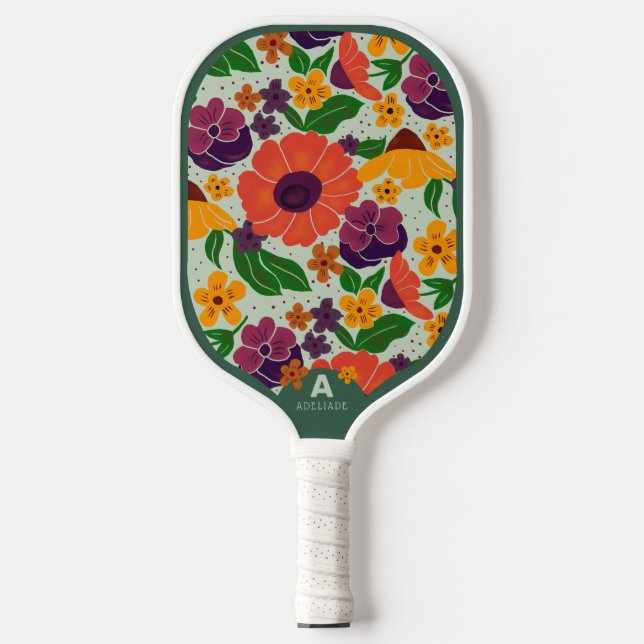 Vibrant Garden Floral Pattern Pickleball Paddle (Front)
