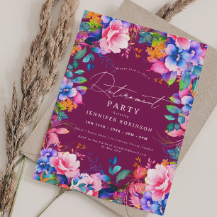 Vibrant Garden Floral Retirement Party Magenta Invitation