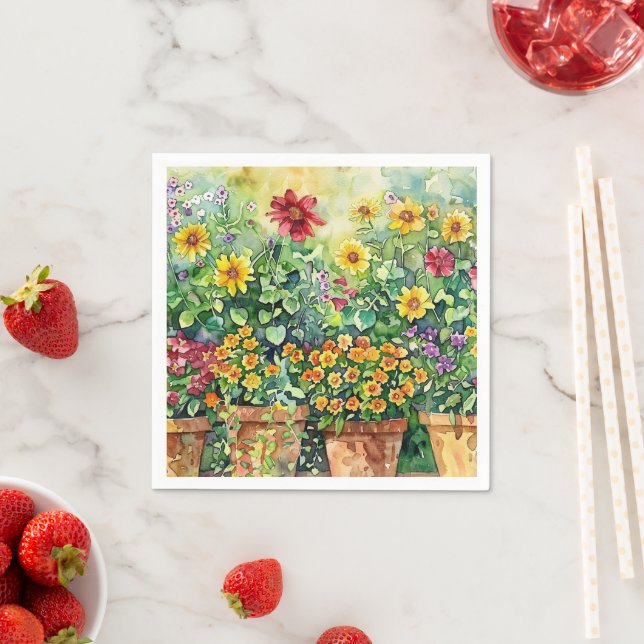 Vibrant Garden Floral Watercolor Decoupage Napkin (Insitu)