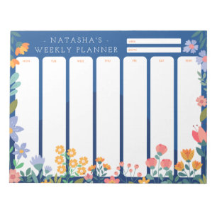 Vibrant Garden Floral Weekly Planner Notepad Blue