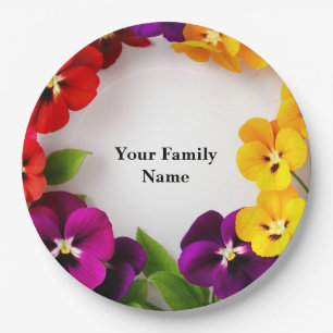 Vibrant Garden Pressed Pansy Border Paper Plate