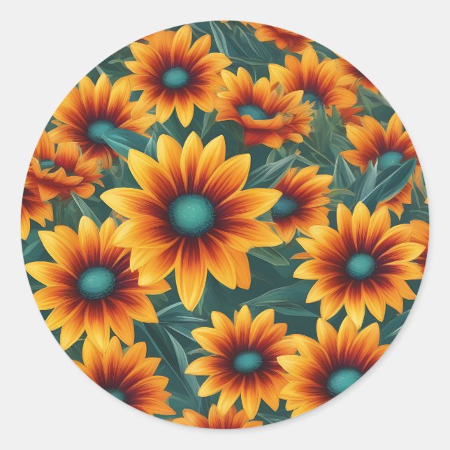 Vibrant Gazania Flowers Pattern Classic Round Sticker (Front)