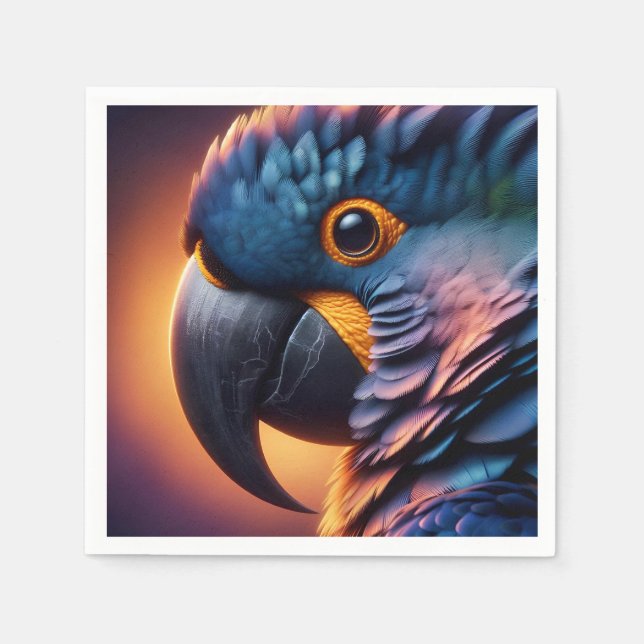 Vibrant Gaze: Macro Portrait of a Colourful Parrot Napkin (Front)