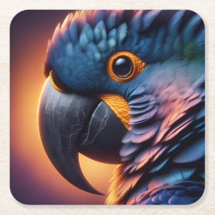 Vibrant Gaze: Macro Portrait of a Colourful Parrot Square Paper Coaster