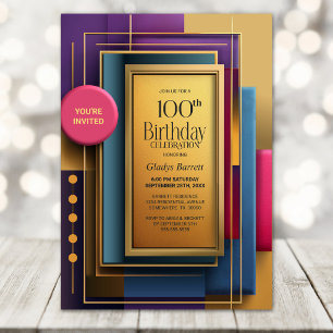 Vibrant Geometric 100th Birthday Party Invitation