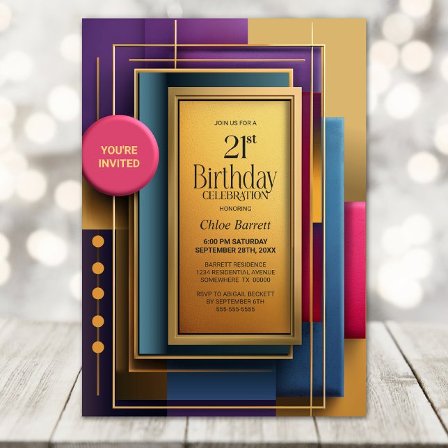 Vibrant Geometric 21st Birthday Party Invitation (Creator Uploaded)