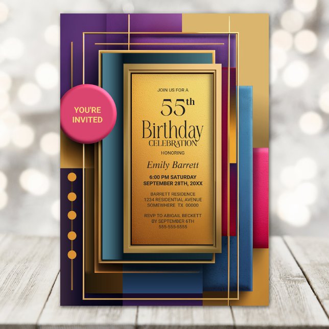 Vibrant Geometric 55th Birthday Party Invitation (Creator Uploaded)