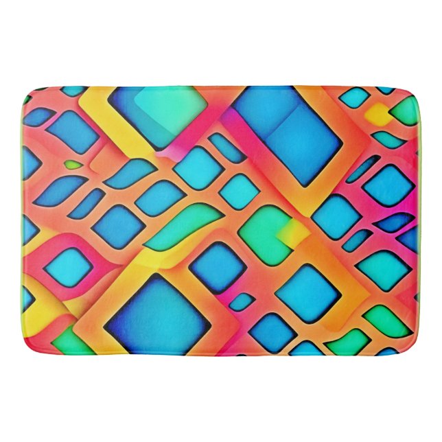 Vibrant Geometric Abstract Art Bath Mat (Front)