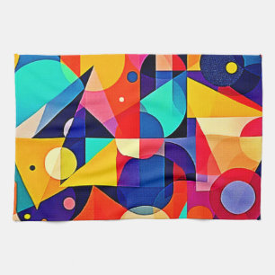 Vibrant Geometric Abstract Art Tea Towel