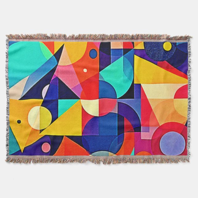 Vibrant Geometric Abstract Art Throw Blanket (Front)