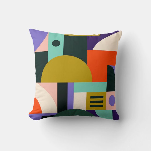 Vibrant Geometric Abstract Art with Bold Colours Cushion (Front)