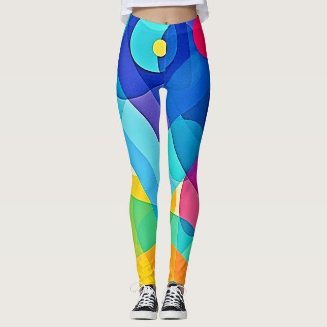 Vibrant Geometric Abstract Leggings (Front)