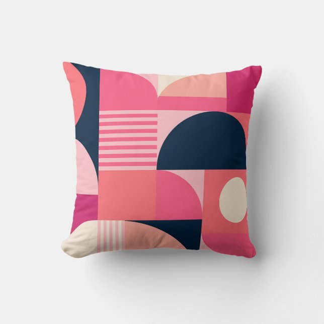 Vibrant Geometric Abstract Pattern with Pink Navy Cushion (Front)