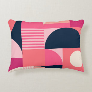 Vibrant Geometric Abstract Pattern with Pink Navy Decorative Cushion