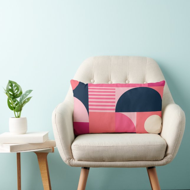 Vibrant Geometric Abstract Pattern with Pink Navy Lumbar Cushion (Chair)