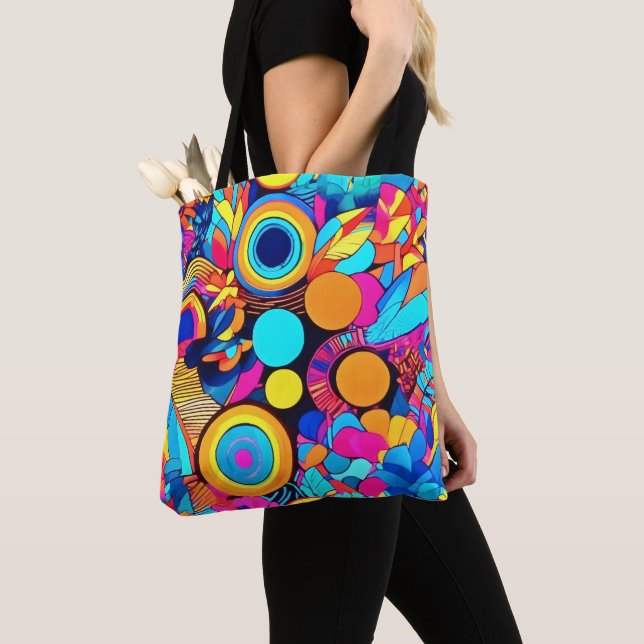 Vibrant Geometric Abstract Patterns Tote Bag (Close Up)