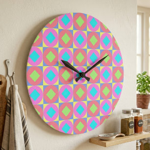 Vibrant Geometric Abstract Psychedelic Pattern Large Clock
