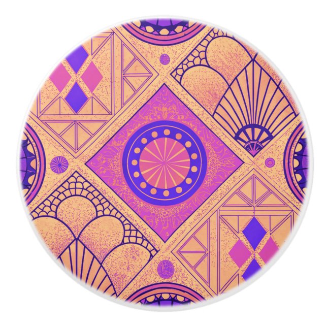 Vibrant Geometric Art Deco  Ceramic Knob (Front)