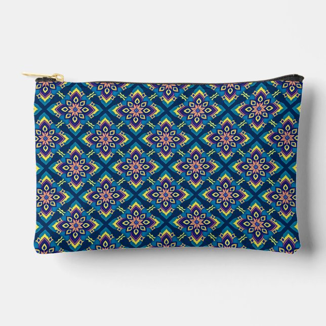 Vibrant Geometric Boho Floral Pattern Accessory Pouch (Front)