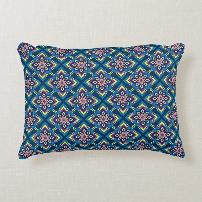 Vibrant Geometric Boho Floral Pattern Decorative Cushion (Front)