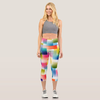 Vibrant Geometric Color Blocks with Soft Gradient Capri Leggings