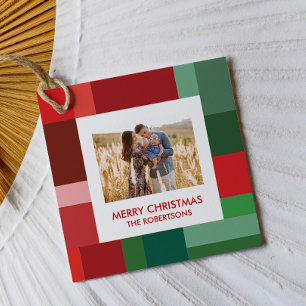 Vibrant Geometric Colour Block Christmas Photo Favour Tags