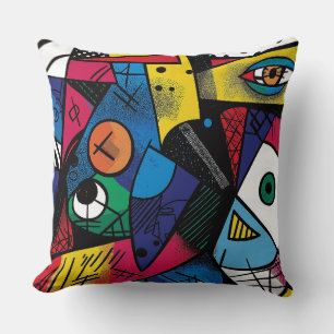 Vibrant Geometric Cubist Abstract Design Cushion