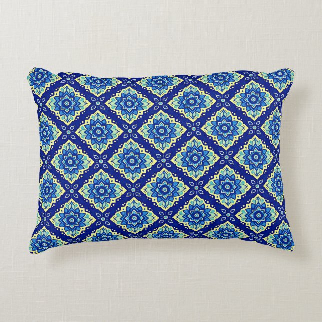 Vibrant Geometric Floral Pattern Decorative Cushion (Front)