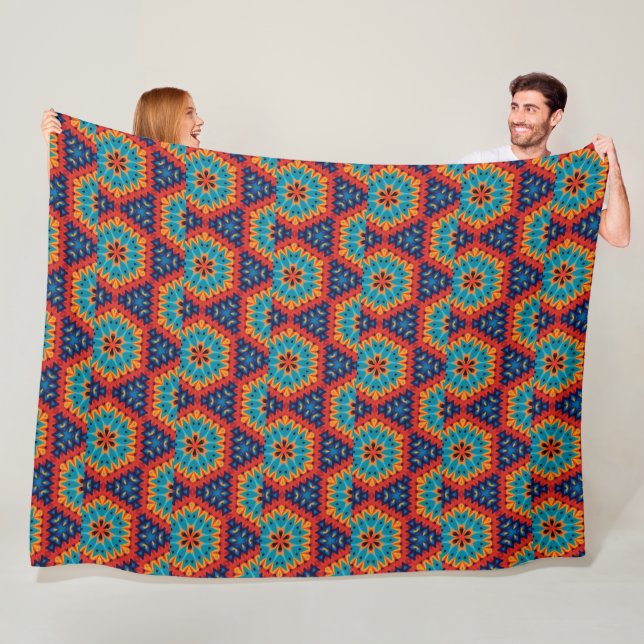 Vibrant Geometric Kaleidoscope Fleece Blanket (In Situ)