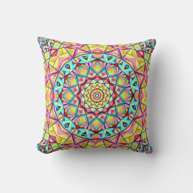 Vibrant Geometric Kaleidoscope Pattern Cushion (Front)