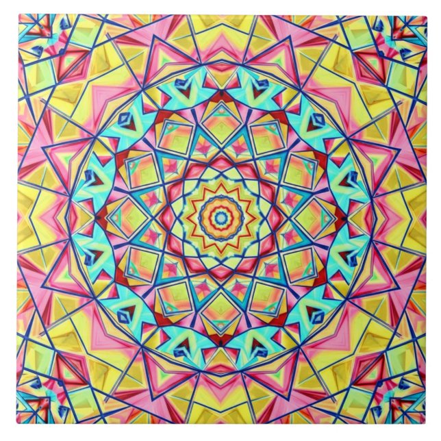 Vibrant Geometric Kaleidoscope Pattern Tile (Front)