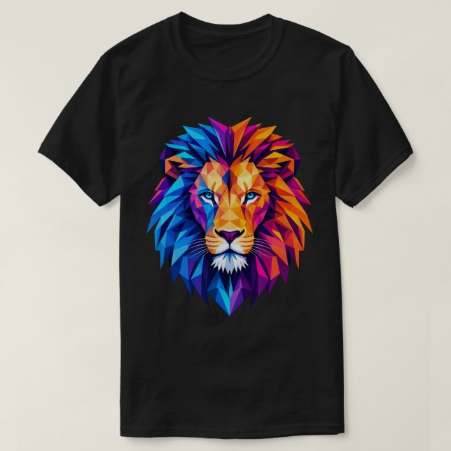 Vibrant Geometric Lion Art T-Shirt (Design Front)