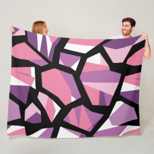 Vibrant Geometric Mosaic in Pink and Purple Fleece Blanket