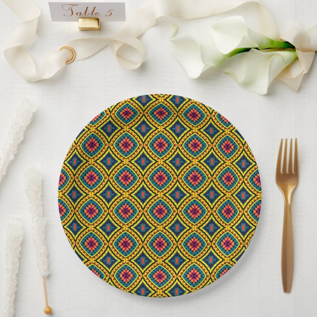 Vibrant Geometric Mosaic Pattern Paper Plate (Wedding)