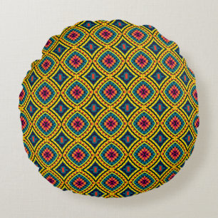 Vibrant Geometric Mosaic Pattern Round Cushion