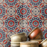 Vibrant Geometric Mosaic Stone Texture Pattern Tile<br><div class="desc">This ceramic tile is adorned with a captivating geometric pattern that exudes a sense of ancient artistry. The design features a harmonious blend of symmetrical and angular shapes, creating a dynamic mosaic that is both bold and intricate. The palette of rich reds, soothing teals, and warm beiges is thoughtfully chosen,...</div>