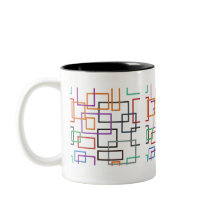 Vibrant geometric mug design with bold, colourful